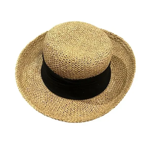 Raffia Hat Wide Brim Inside Is 22.5 Inches Around - Picture 2 of 4